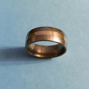 Brushed Titanium and 14k Gold Men's Wedding Band